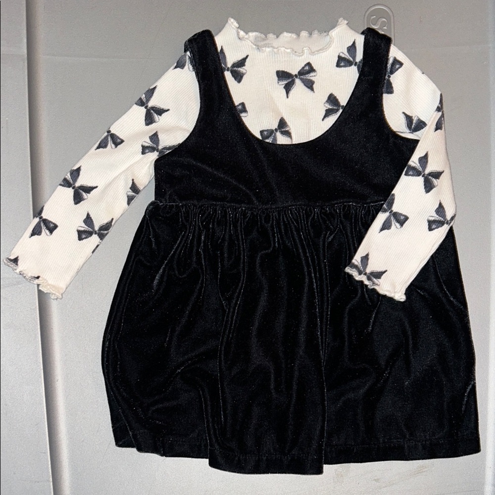 Carter's Black Dress with White Bow Print Top